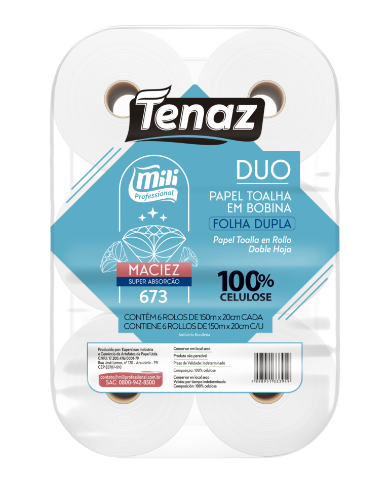 PAPEL TOALHA BOBINA 6X150MT FOLHA DUPLA 17+17GR TENAZ  MILI